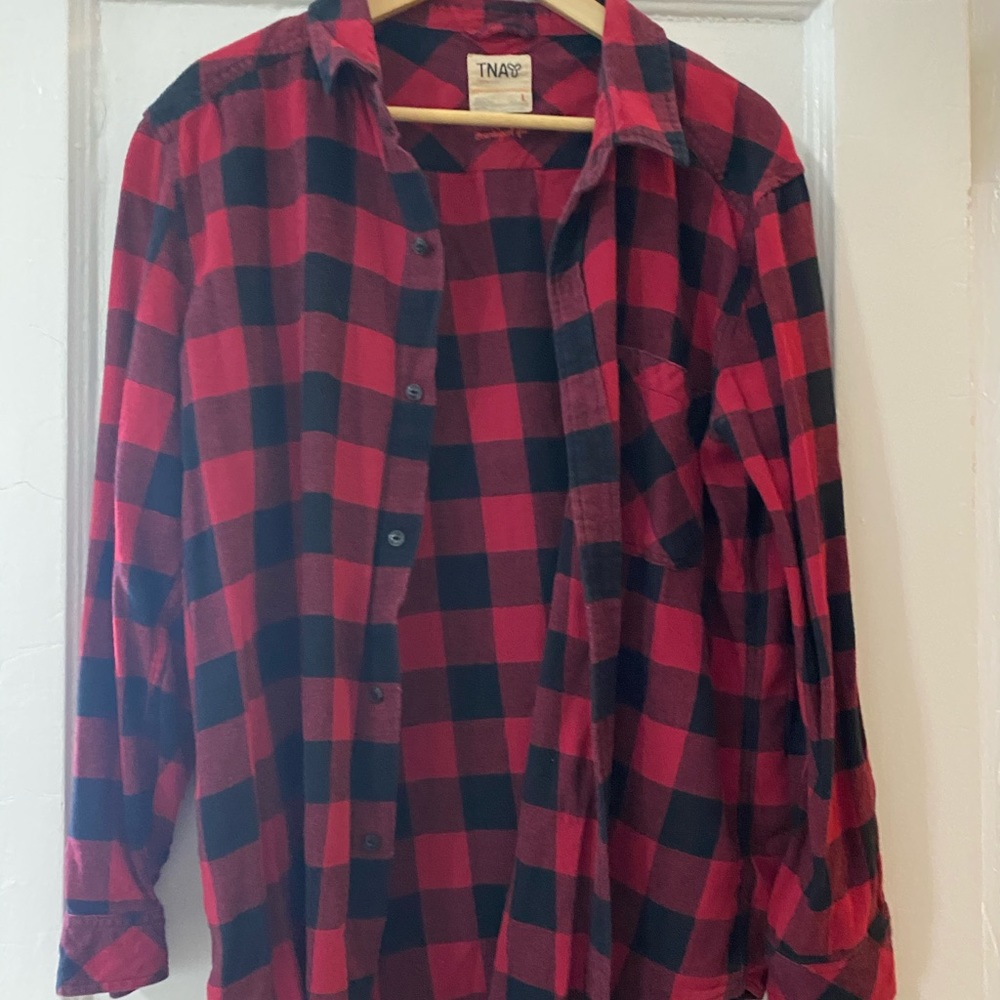 ARITZIA / TNA red buffalo plaid oversized flannel